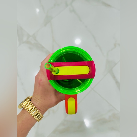Super freaking cool white neon pink green yellow Stanley cup tumbler 30oz!!! NEW - Picture 3 of 3